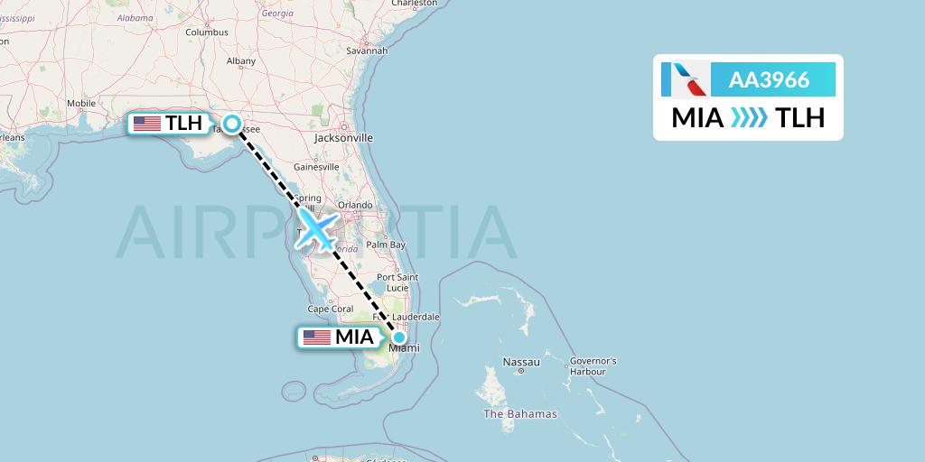 AA3966 American Airlines Flight Map: Miami to Tallahassee