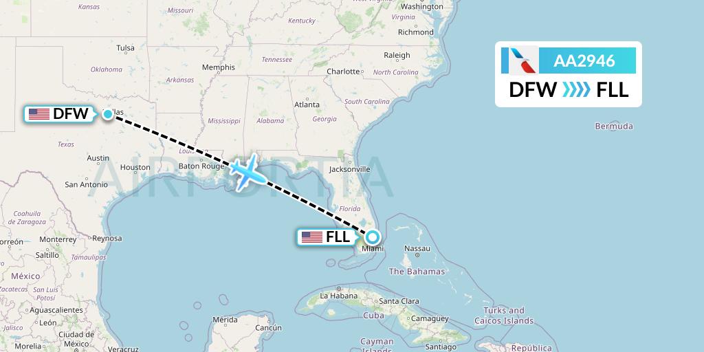 AA2946 American Airlines Flight Map: Dallas to Fort Lauderdale