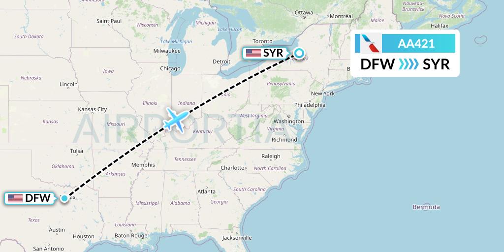 AA421 American Airlines Flight Map: Dallas to Syracuse