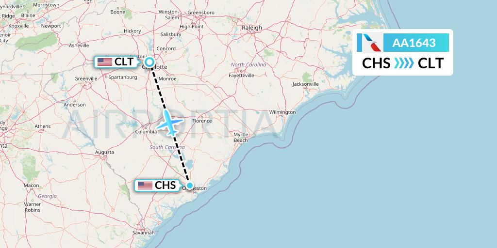 AA1643 American Airlines Flight Map: Charleston to Charlotte