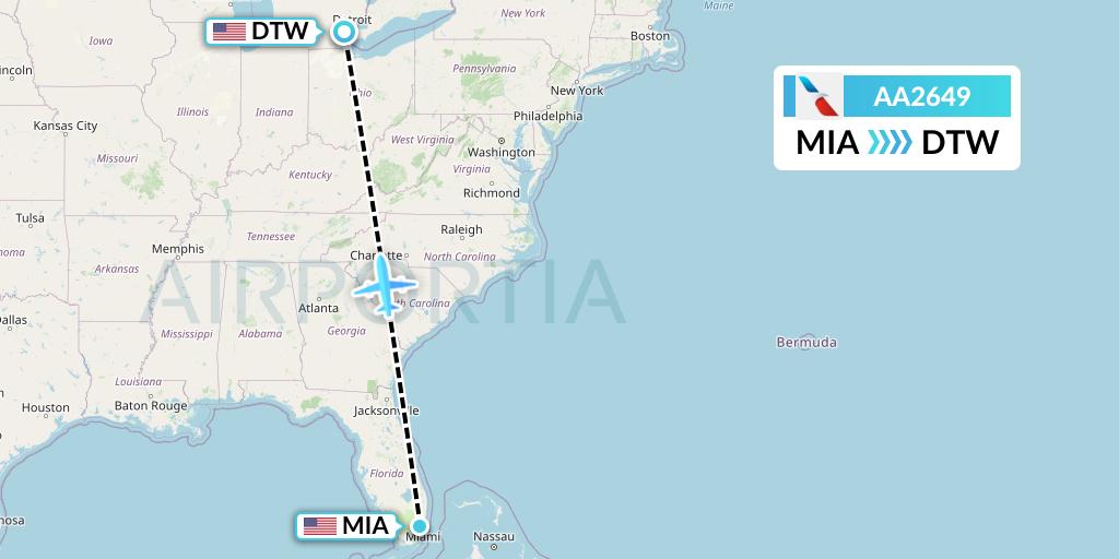 AA2649 American Airlines Flight Map: Miami to Detroit