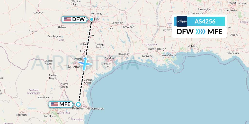 AS4256 Alaska Airlines Flight Map: Dallas to McAllen