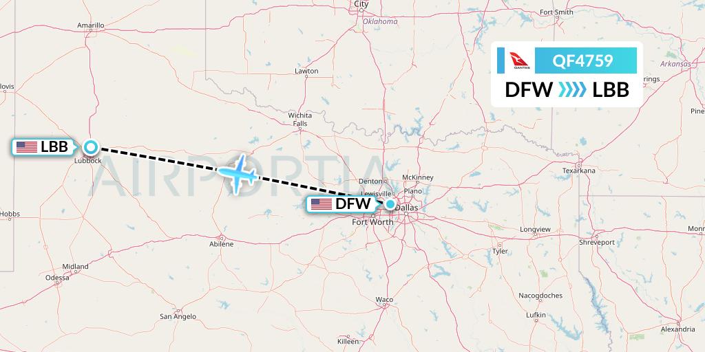 QF4759 Qantas Flight Map: Dallas to Lubbock