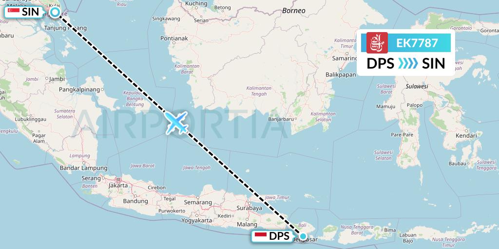 EK7787 Emirates Flight Map: Denpasar to Singapore