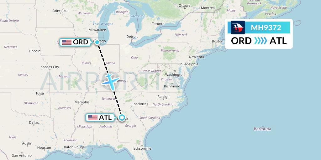 MH9372 Malaysia Airlines Flight Map: Chicago to Atlanta