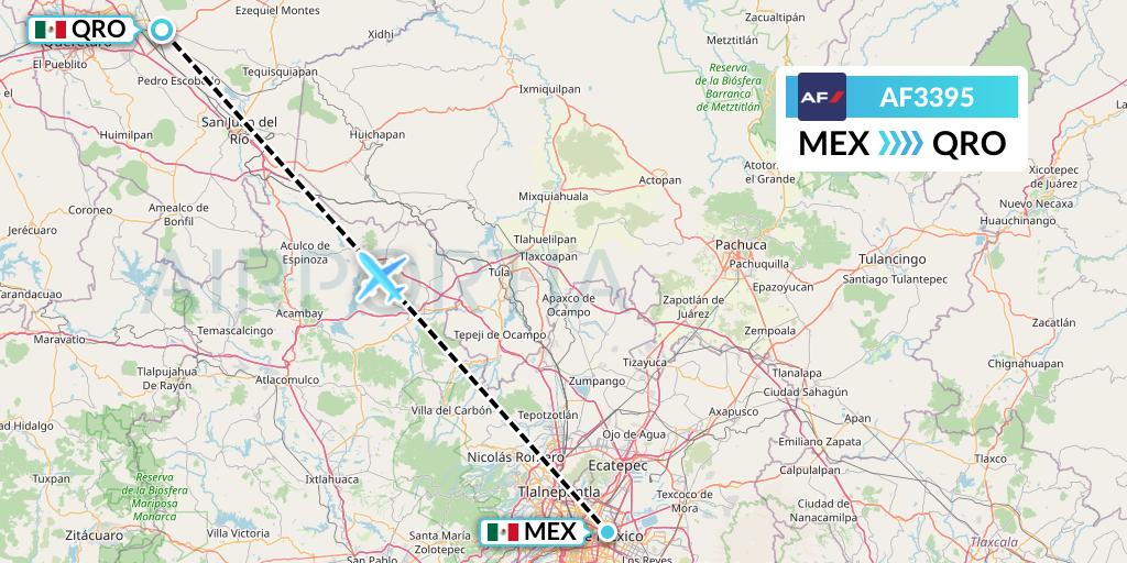 AF3395 Air France Flight Map: Mexico City to Queretaro