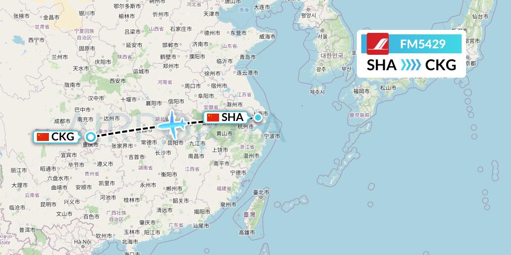 FM5429 Shanghai Airlines Flight Map: Shanghai to Chongqing