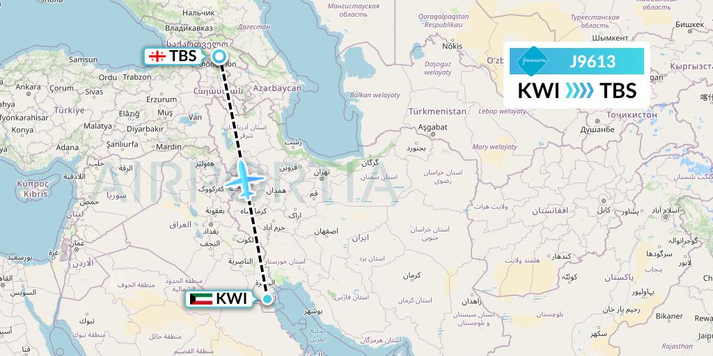 J9613 Jazeera Airways Flight Map: Kuwait City to Tbilisi