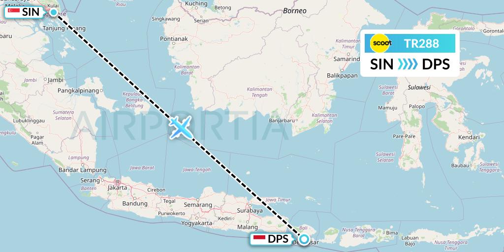 TR288 Tigerair Flight Map: Singapore to Denpasar