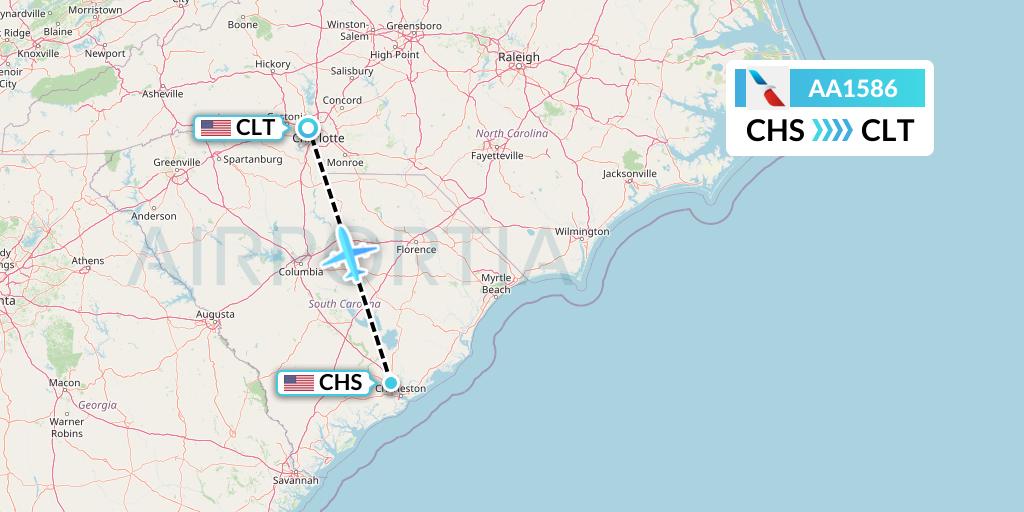 AA1586 American Airlines Flight Map: Charleston to Charlotte