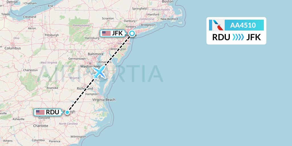 AA4510 American Airlines Flight Map: Raleigh-Durham to New York
