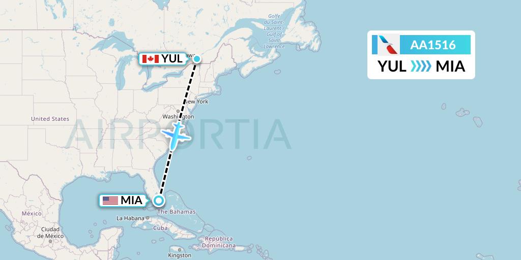 AA1516 American Airlines Flight Map: Montreal to Miami