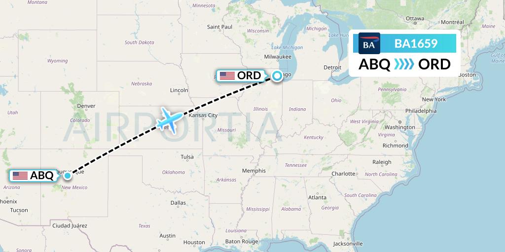 BA1659 British Airways Flight Map: Albuquerque to Chicago