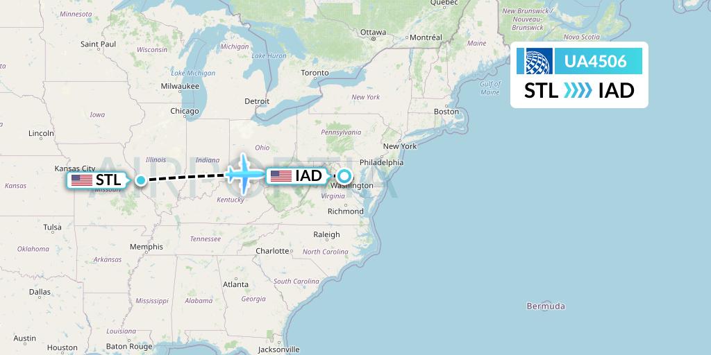 UA4506 United Airlines Flight Map: St. Louis to Washington
