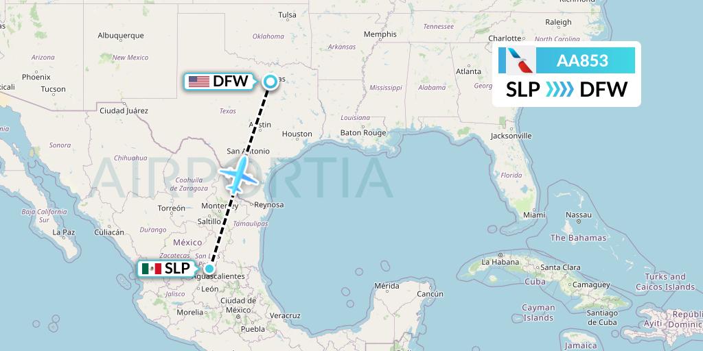 AA853 American Airlines Flight Map: San Luis Potosi to Dallas