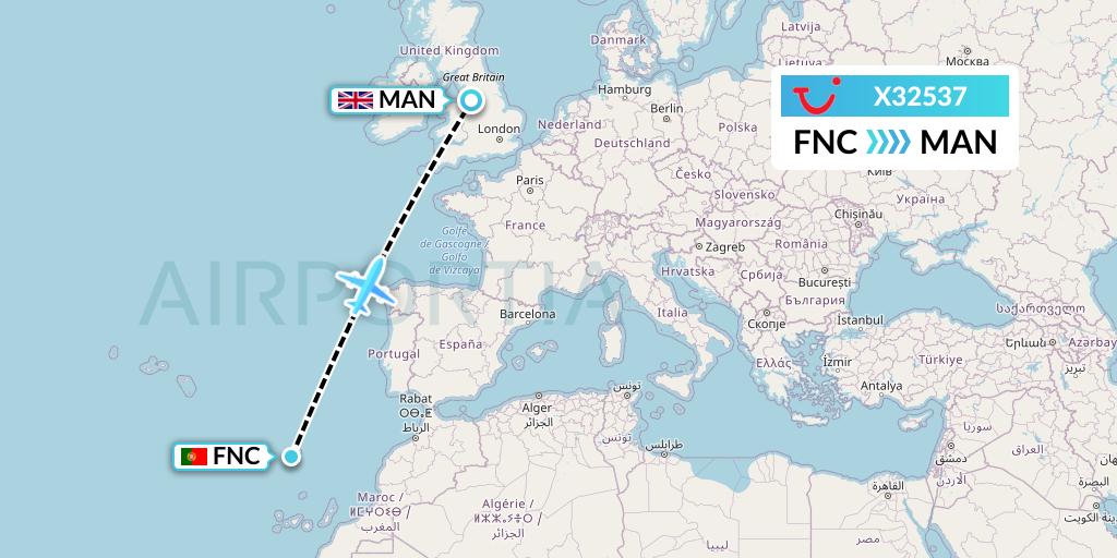X32537 TUI fly Germany Flight Map: Funchal to Manchester