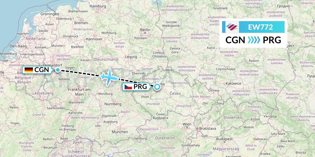 EW772 Eurowings Flight Map: Cologne to Prague