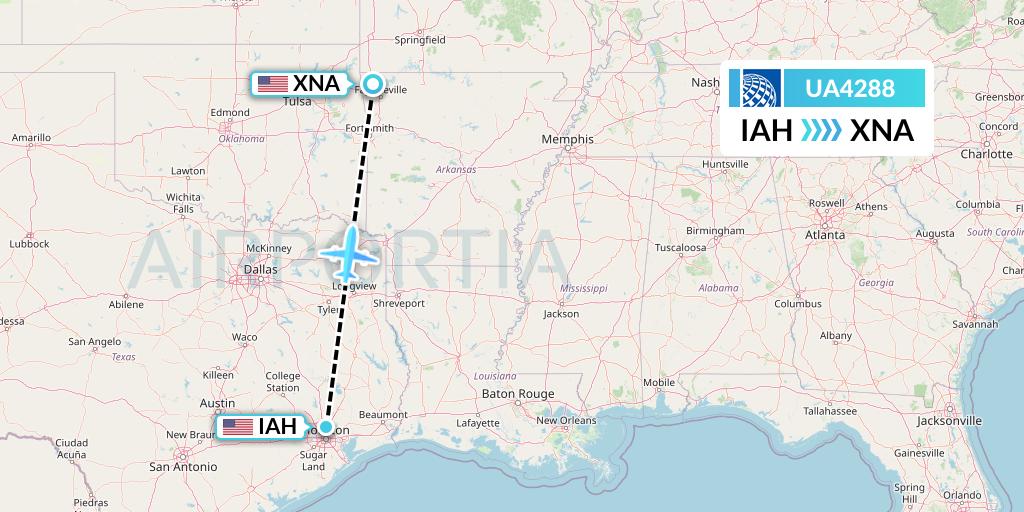 UA4288 United Airlines Flight Map: Houston to Bentonville