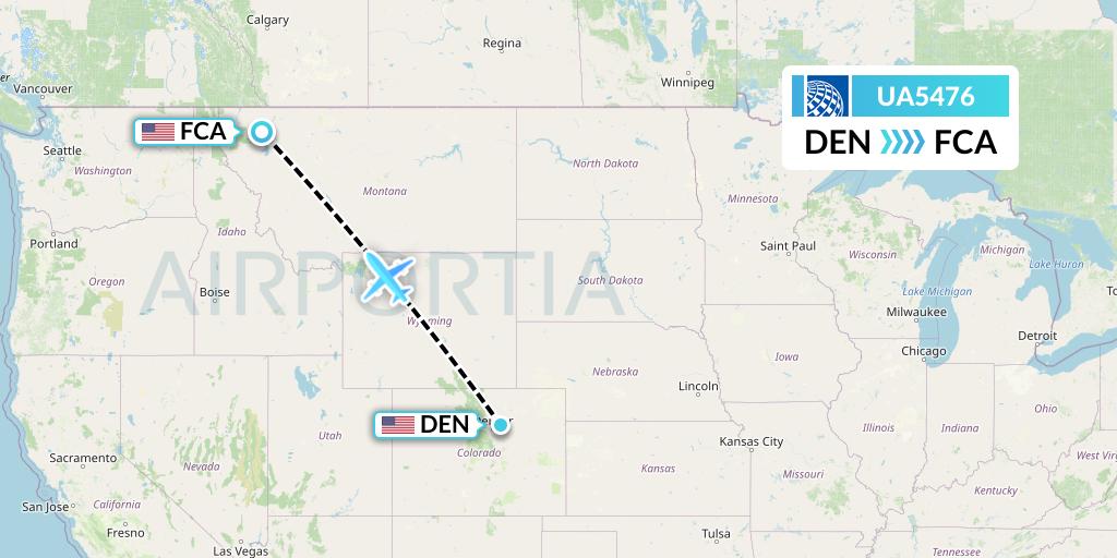 UA5476 United Airlines Flight Map: Denver to Kalispell
