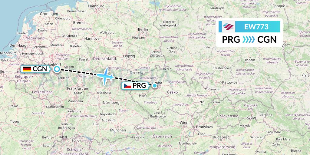 EW773 Eurowings Flight Map: Prague to Cologne