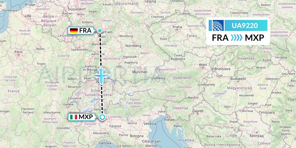 UA9220 United Airlines Flight Map: Frankfurt to Milan