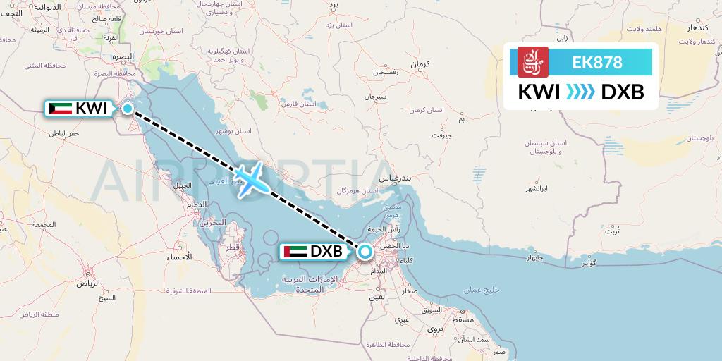 EK878 Emirates Flight Map: Kuwait City to Dubai