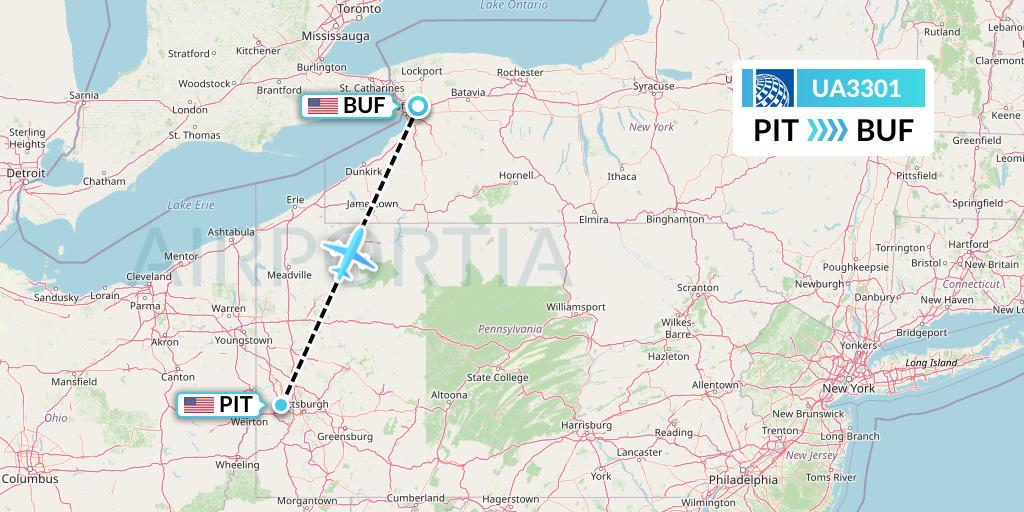 UA3301 United Airlines Flight Map: Pittsburgh to Buffalo