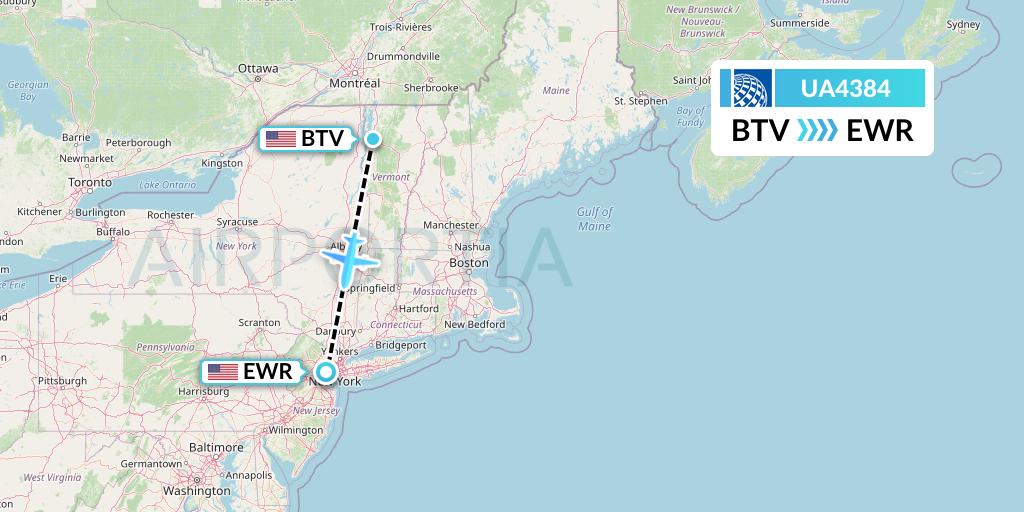 UA4384 United Airlines Flight Map: Burlington to New York