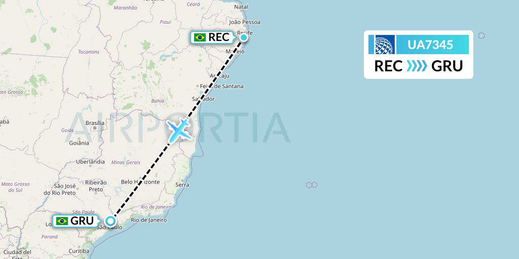 UA7345 United Airlines Flight Map: Recife to Sao Paulo