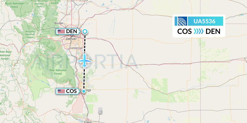 UA5536 United Airlines Flight Map: Colorado Springs to Denver