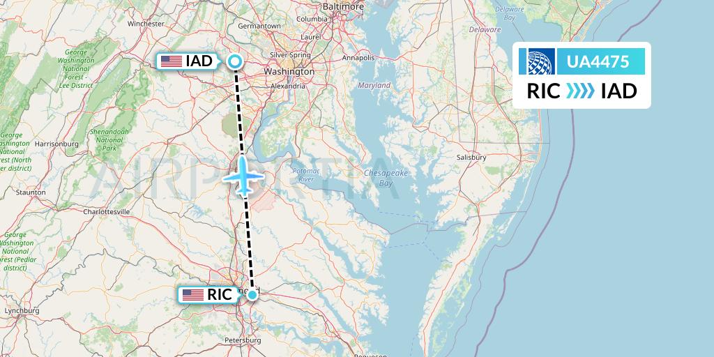 UA4475 United Airlines Flight Map: Richmond to Washington