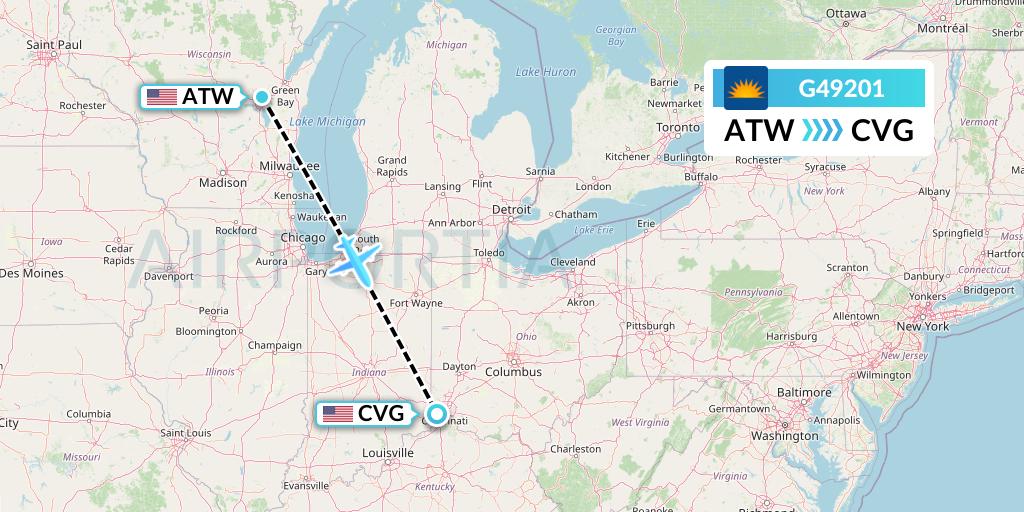 G49201 Allegiant Air Flight Map: Appleton to Cincinnati