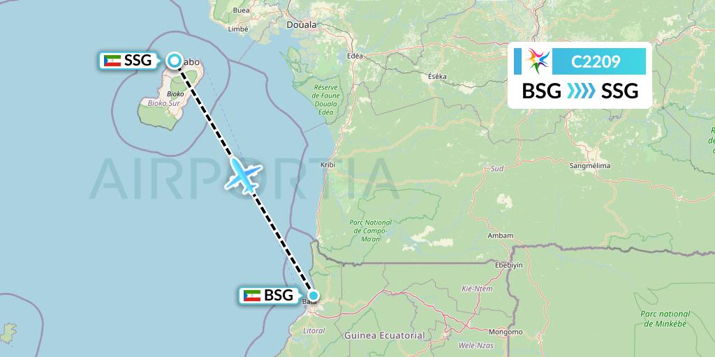 C2209 Ceiba Intercontinental Flight Map: Bata to Malabo