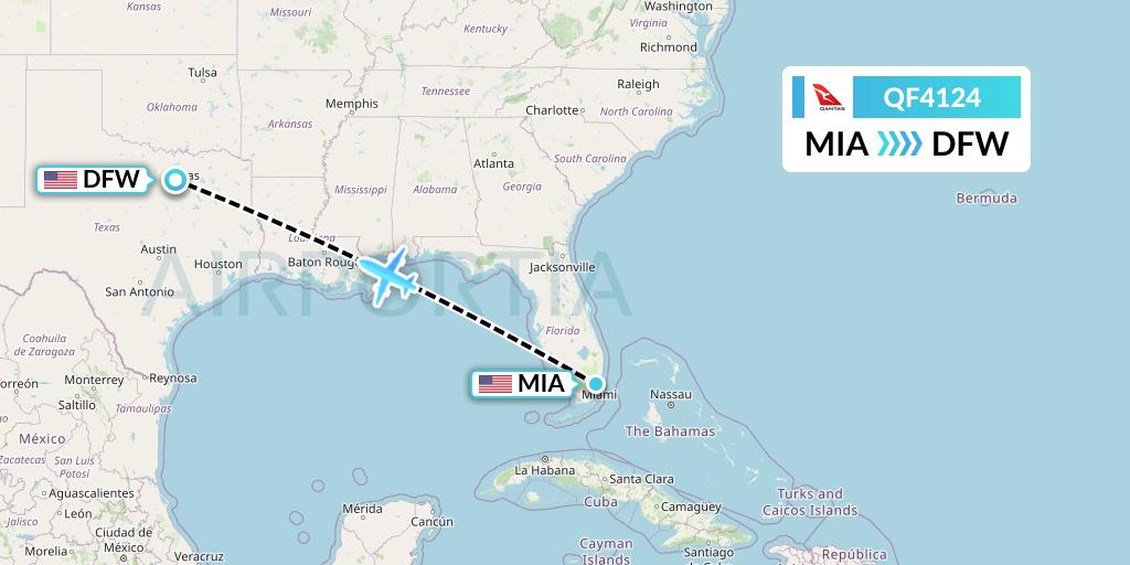 QF4124 Qantas Flight Map: Miami to Dallas