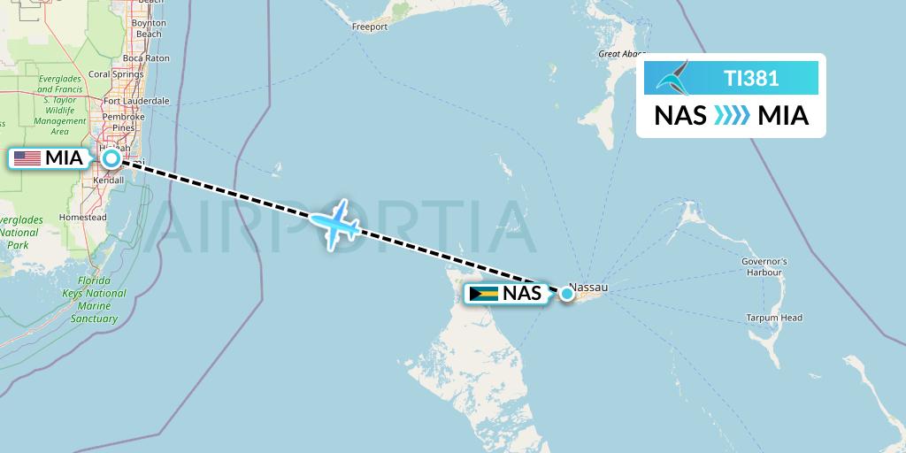 TI381 Tailwind Airlines Flight Map: Nassau to Miami