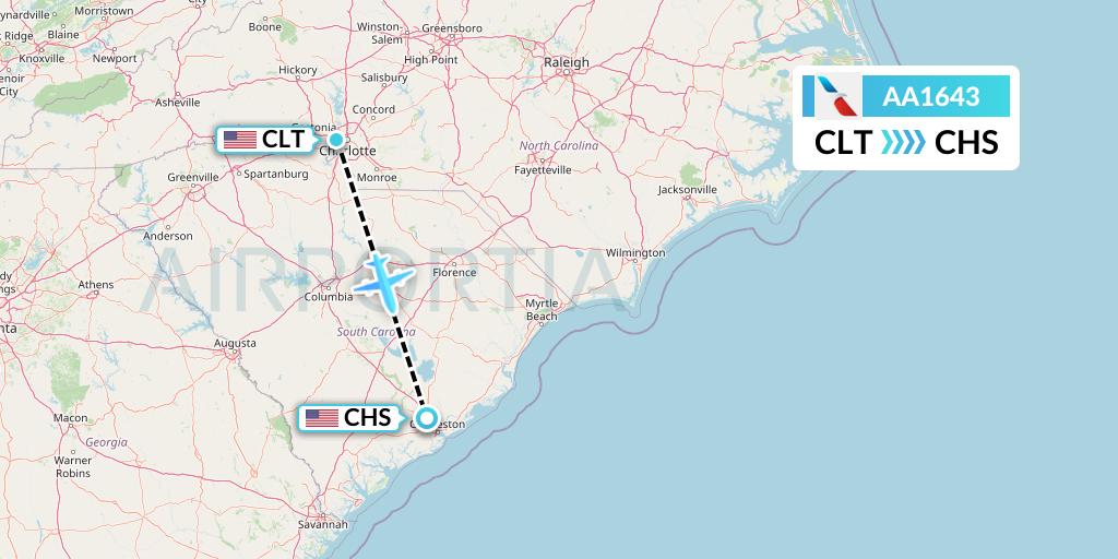 AA1643 American Airlines Flight Map: Charlotte to Charleston