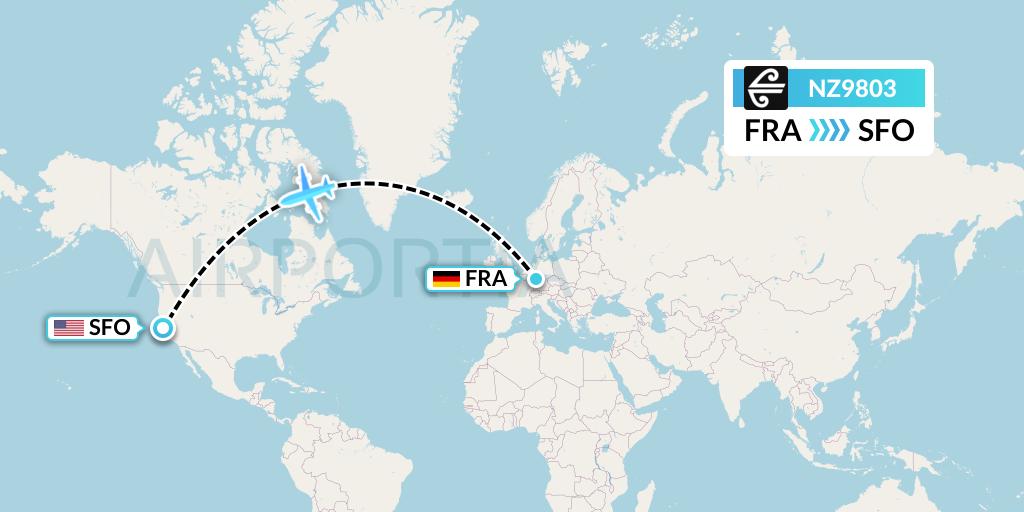NZ9803 Air New Zealand Flight Map: Frankfurt to San Francisco