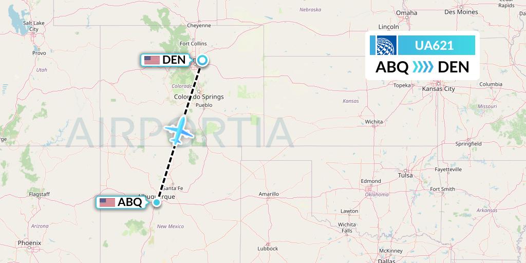 UA621 United Airlines Flight Map: Albuquerque to Denver