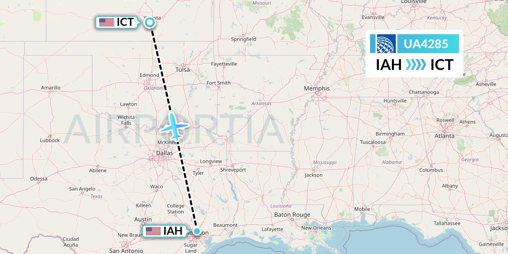UA4285 United Airlines Flight Map: Houston to Wichita
