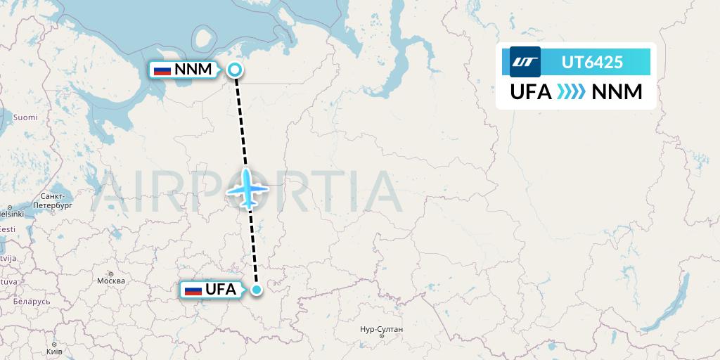 UT6425 UTair Flight Map: Ufa to Naryan-Mar