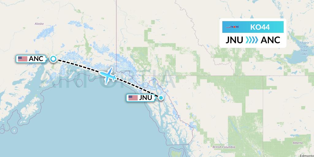 KO44 Komiaviatrans Flight Map: Juneau to Anchorage