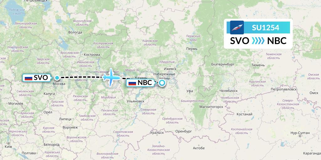 SU1254 Aeroflot Flight Map: Moscow to Naberezhnye Chelny