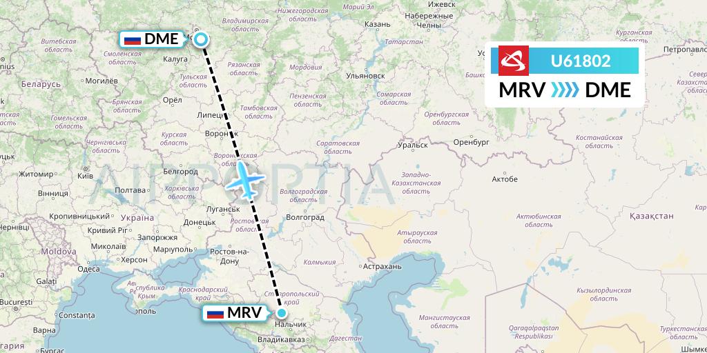 U61802 Ural Airlines Flight Map: Mineralnye Vody to Moscow