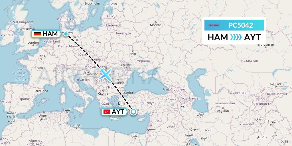 PC5042 Pegasus Airlines Flight Map: Hamburg to Antalya