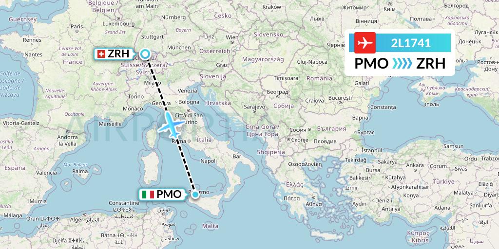 2L1741 Helvetic Airways Flight Map: Palermo to Zurich