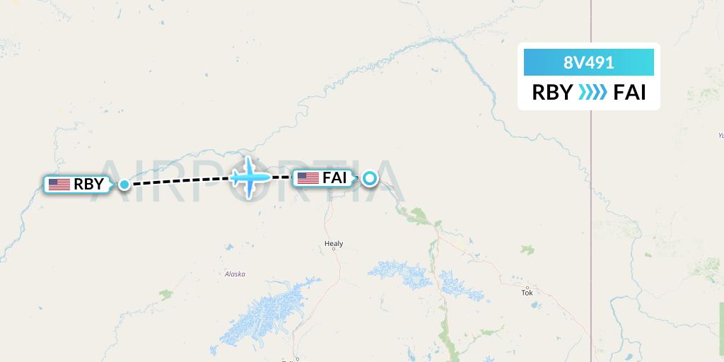 8V491 Wright Air Service Flight Map: Ruby to Fairbanks