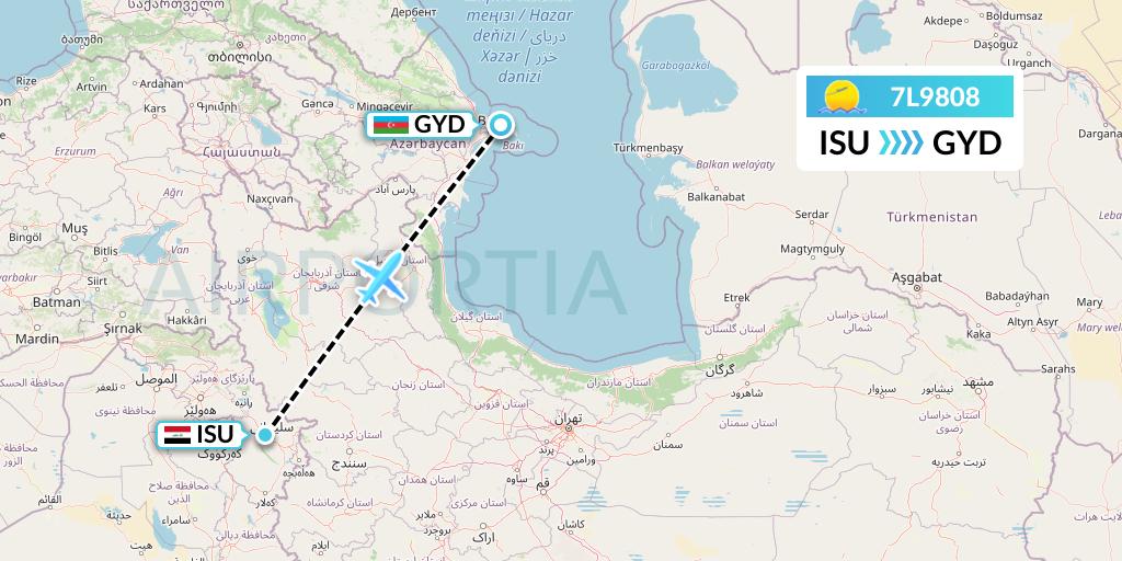 7L9808 Silk Way West Airlines Flight Map: Sulaimaniyah to Baku