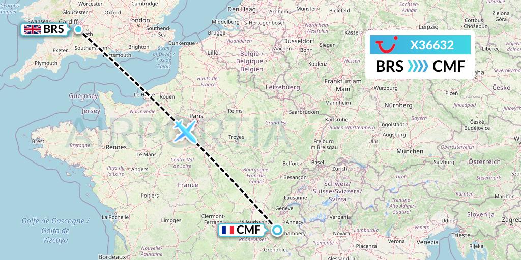 X36632 TUI fly Germany Flight Map: Bristol to Chambery