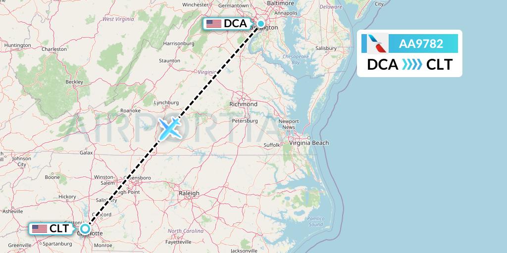 AA9782 American Airlines Flight Map: Washington to Charlotte