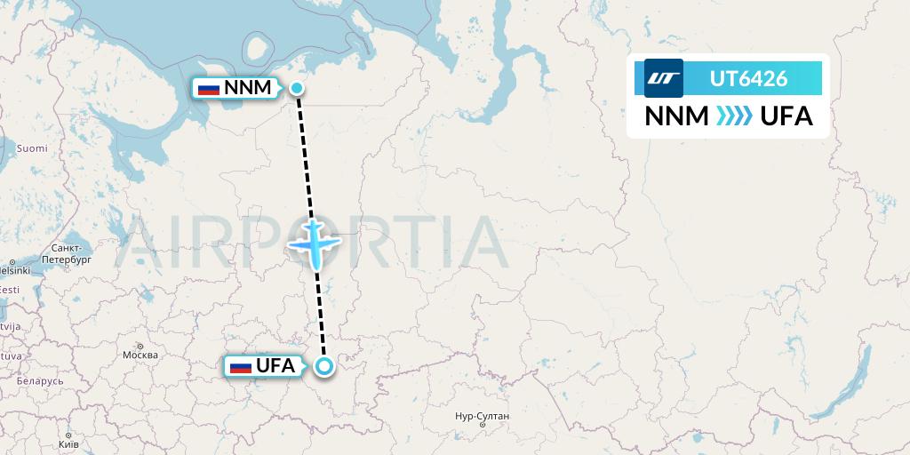 UT6426 UTair Flight Map: Naryan-Mar to Ufa